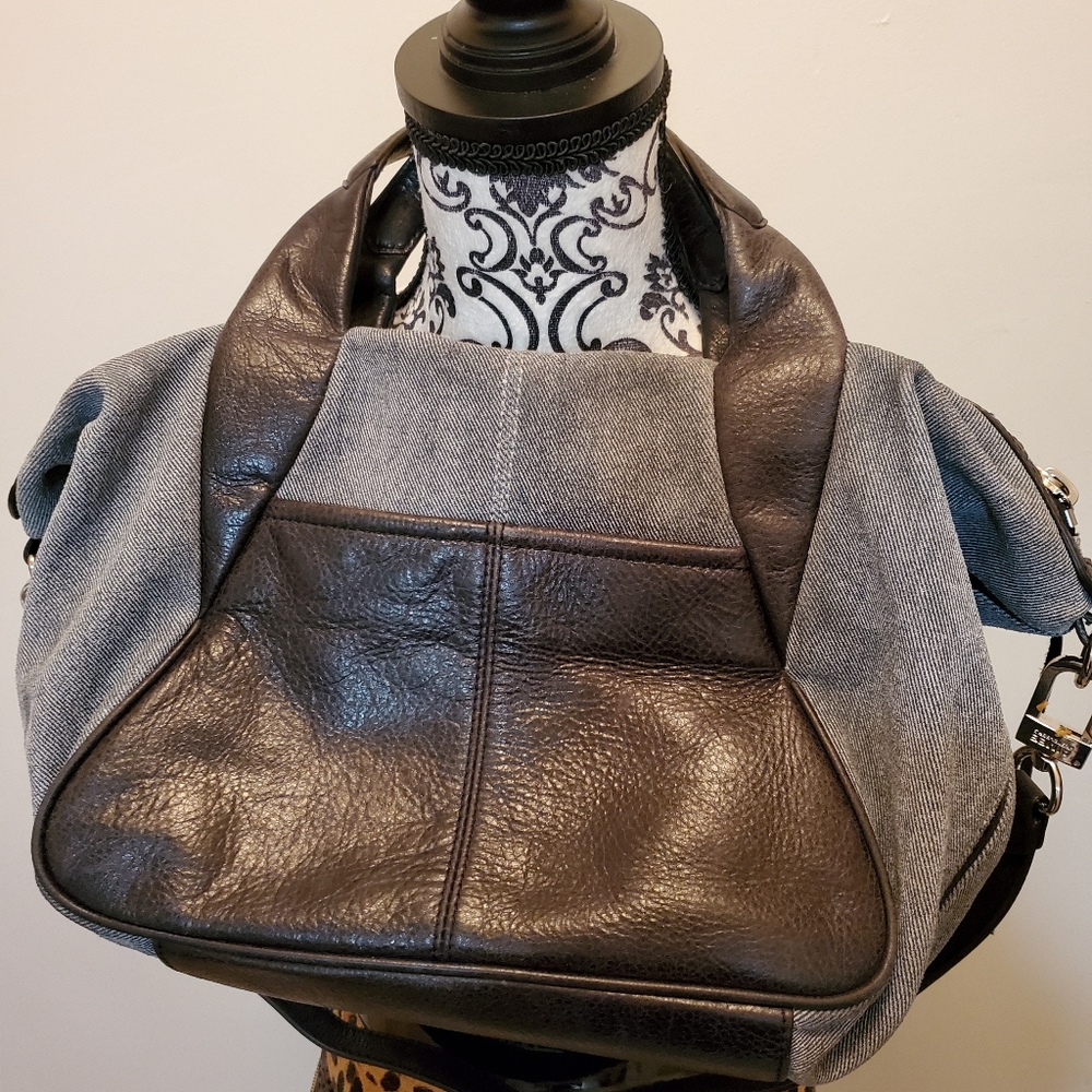 Aimee kestenberg blue denim and leather satchel